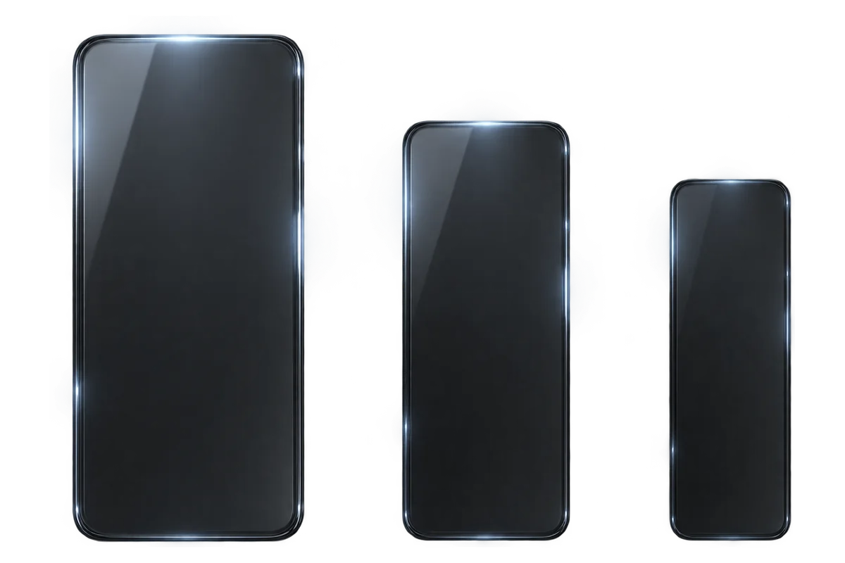 Three glass panels in a row, the first much larger and brighter than the two behind it