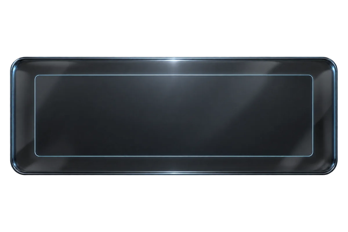 A smoked glass panel with a bright protected rectangle at its centre, the surrounding area diffuse