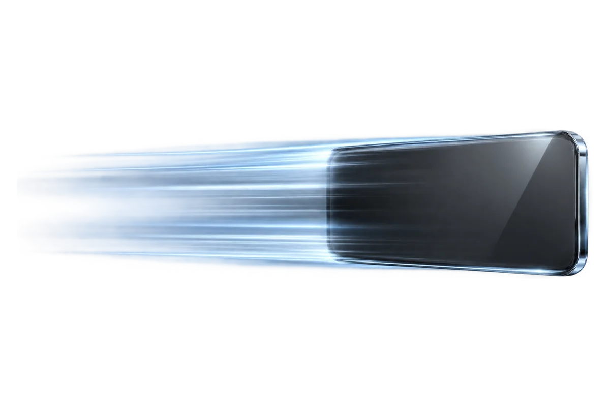 A smoked glass panel streaking forward leaving a trail of light