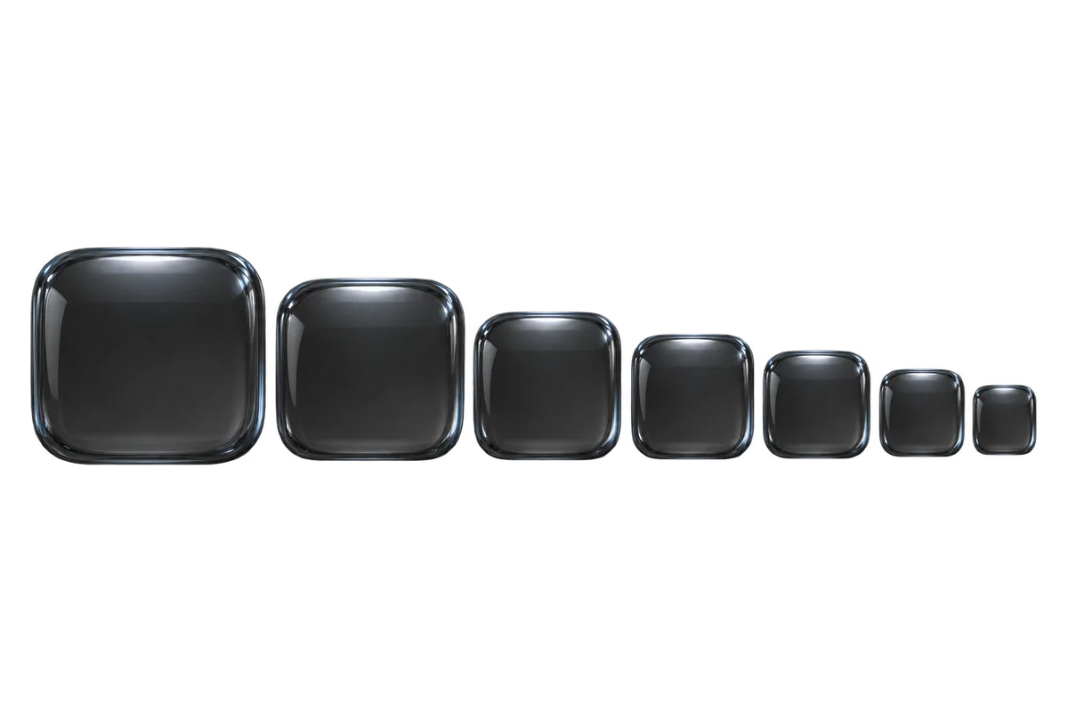 A smoked glass square repeated at seven decreasing sizes across the frame