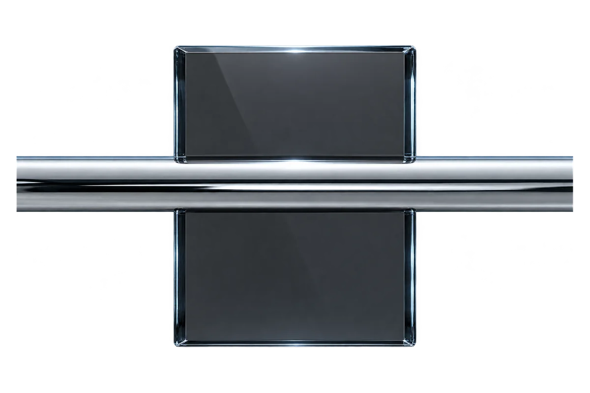 A smoked glass panel held back by a chrome barrier