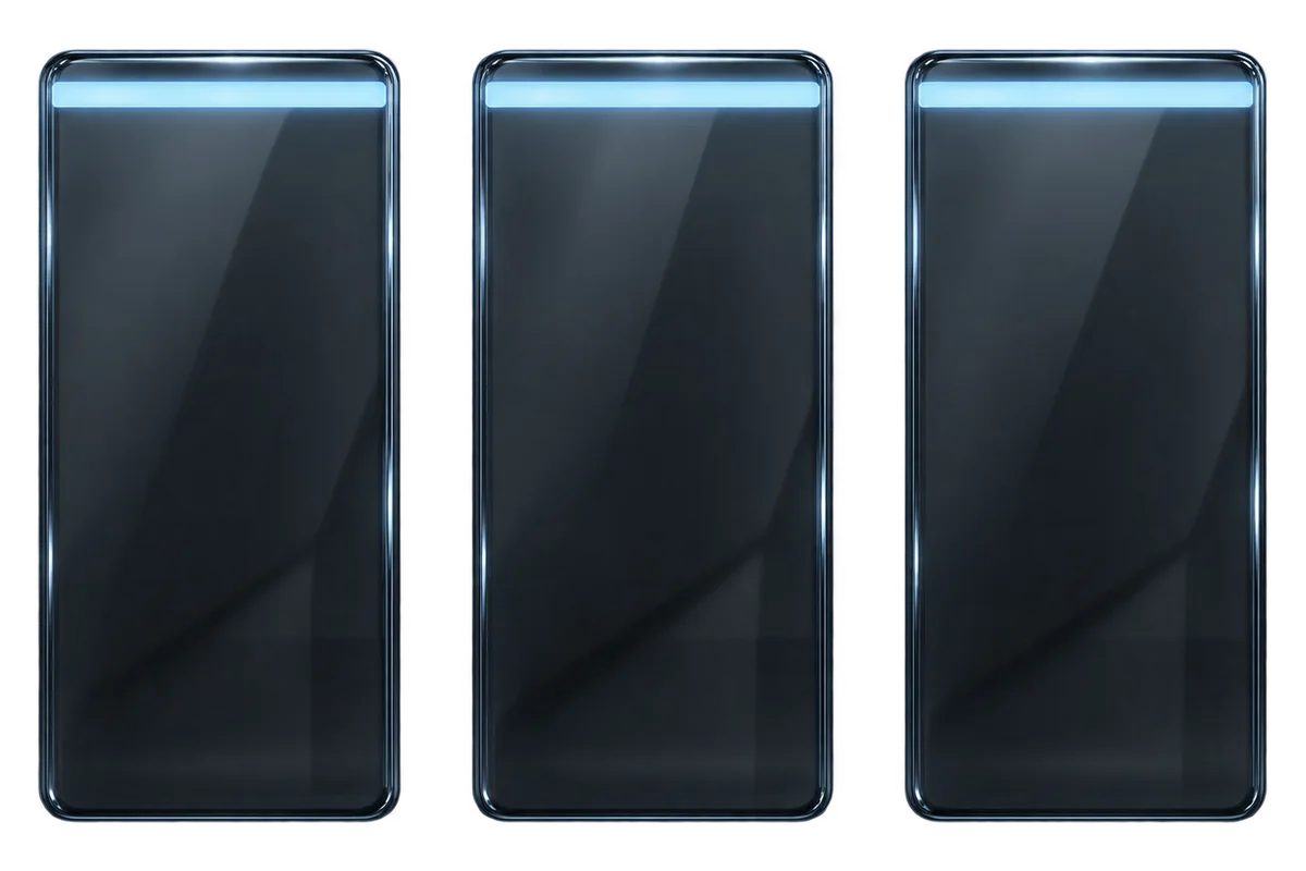 A glass phone panel with a single glowing band across the top