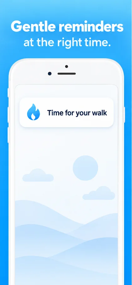 A store panel headlined “Gentle reminders at the right time.” showing a reminder