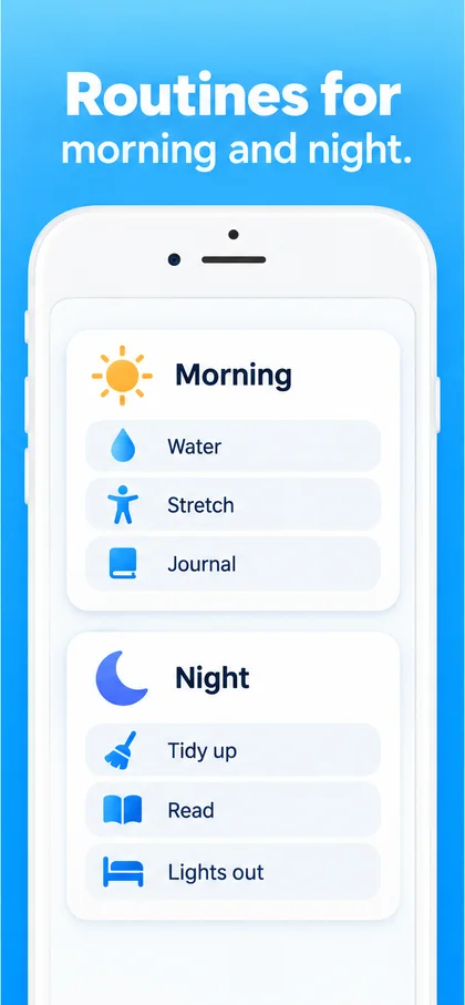 A store panel headlined “Routines for morning and night.” showing two routines