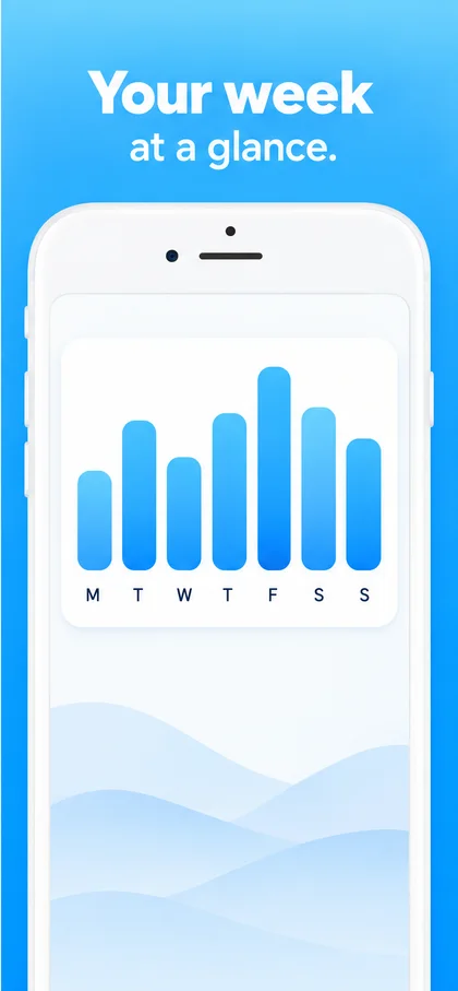 A store panel headlined “Your week at a glance.” showing a weekly chart